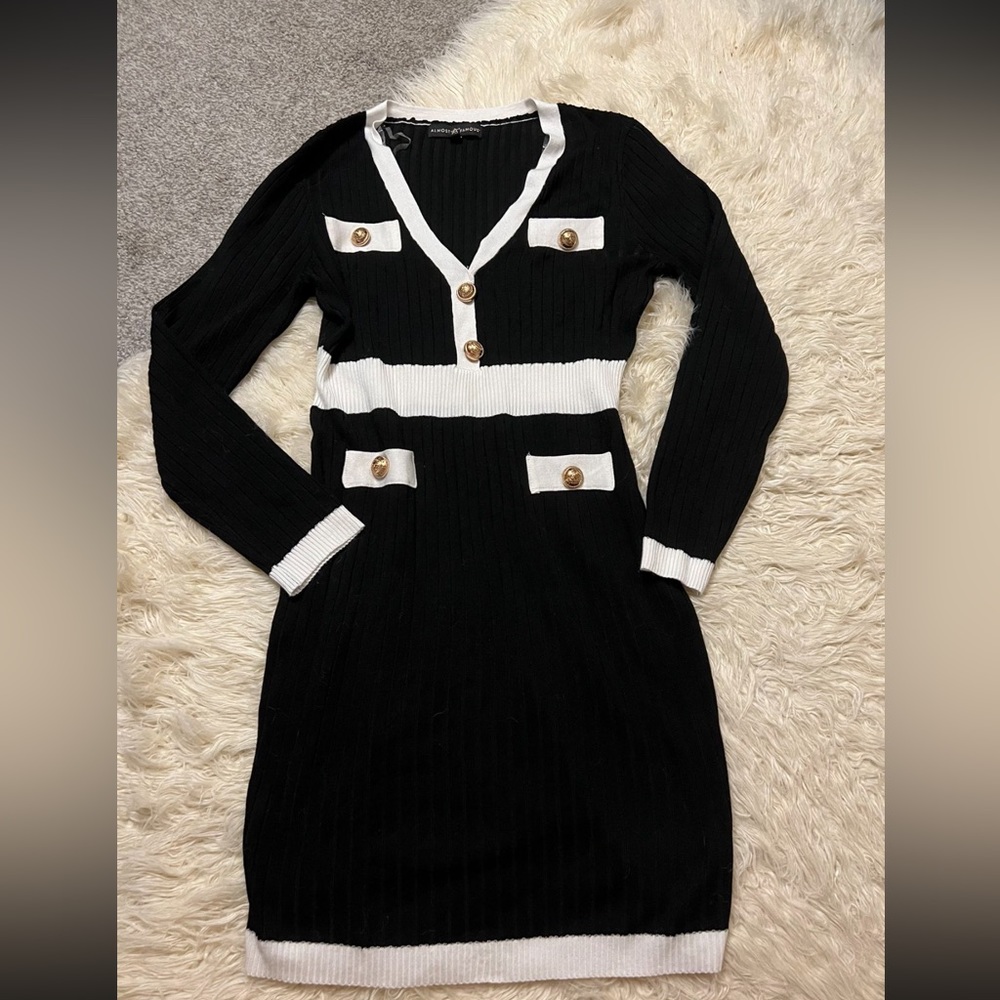 Knit black dress gold buttons
